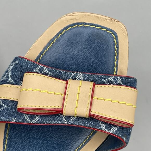 LOUIS VUITTOM Blue Monogram Denim Bow Platform Slide Mules, Size 37.5 US 7 - Picture 13 of 13